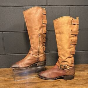 Arturo Chiang Brown Leather Moto Campus Riding Boots Women’s 9